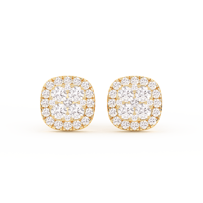 Men's Cushion Halo Cluster Diamond Stud Earrings 0.77ct 14K Gold - bayamjewelry