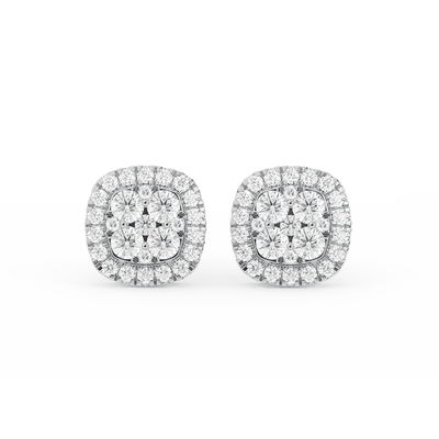 Men's Cushion-Shaped Halo Cluster Diamond Stud Earrings 14K Gold - bayamjewelry