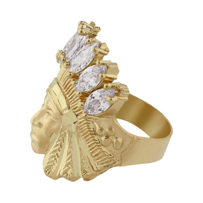 Men's CZ Indian Chief Ring 10K Yellow Gold - bayamjewelry