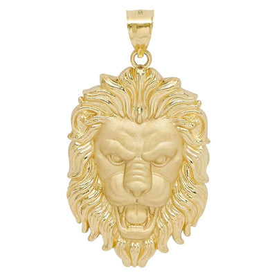 Men's Diamond Cut Lion Head Charm Pendant Solid 10K Yellow Gold - bayamjewelry