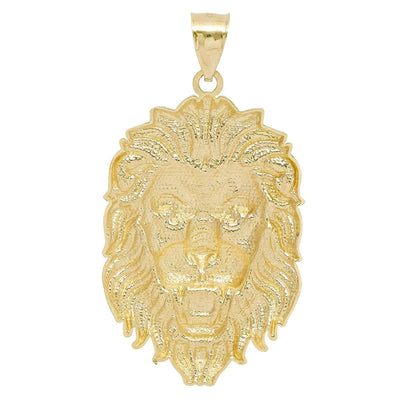 Men's Diamond Cut Lion Head Charm Pendant Solid 10K Yellow Gold - bayamjewelry
