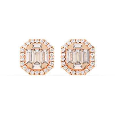 Men's Emerald Baguette & Round-Cut Diamond Stud Earrings 14K Gold - bayamjewelry