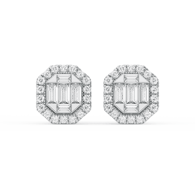 Men's Emerald Baguette & Round-Cut Diamond Stud Earrings 14K Gold - bayamjewelry