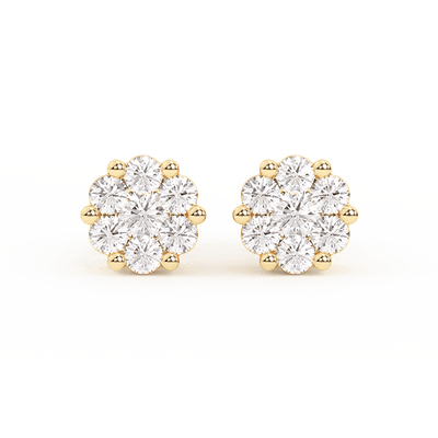 Men's Flower Cluster Diamond Stud Earrings 0.29ct 14K Gold - bayamjewelry