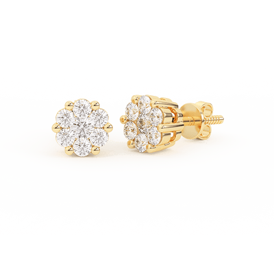 Men's Flower Cluster Diamond Stud Earrings 0.29ct 14K Gold - bayamjewelry