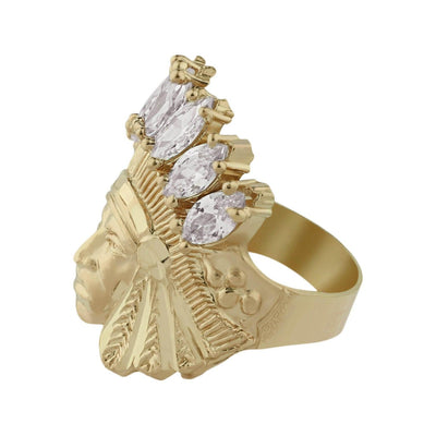 Men's Indian Chief All White CZ Solid 10K Yellow Gold - bayamjewelry