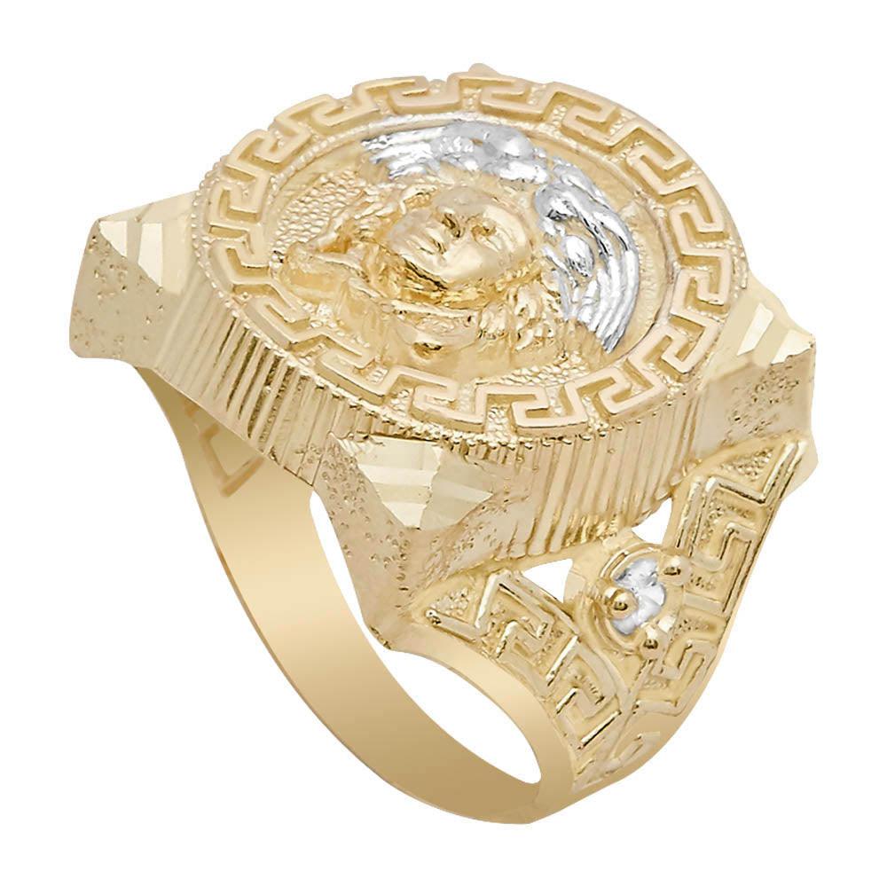 Men's Medusa Head Greek Style Two-Tone CZ Ring Solid 10K Yellow Gold - bayamjewelry