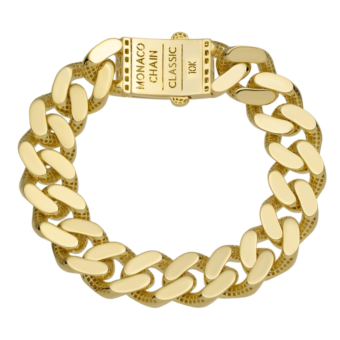 Men's Miami Cuban Link 13mm Diamond Cut Monaco Bracelet Box Clasp 10K Yellow Gold 8.5" - bayamjewelry