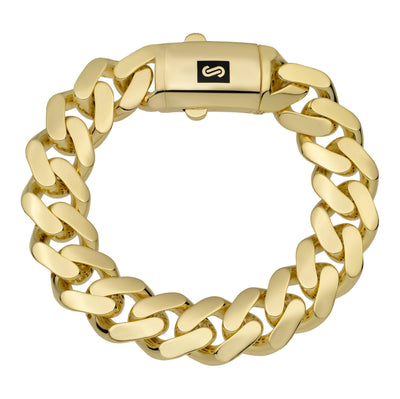 Men's Miami Cuban Link 15mm Plain Link Monaco Bracelet Box Clasp 10K Yellow Gold 8.5" - bayamjewelry