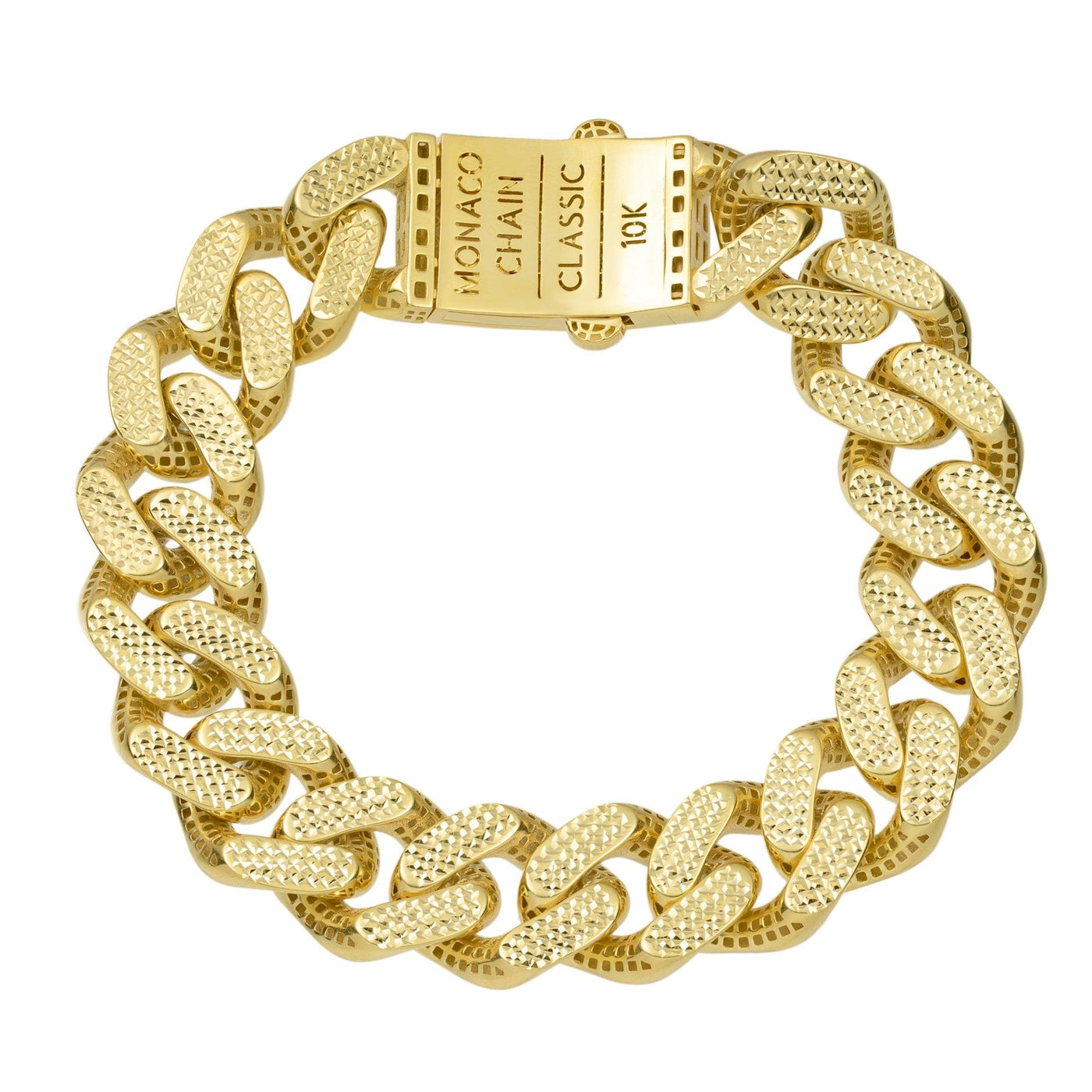 Men's Miami Cuban Link Diamond Cut Reversible Monaco Bracelet 10K Yellow White Gold - Hollow - bayamjewelry