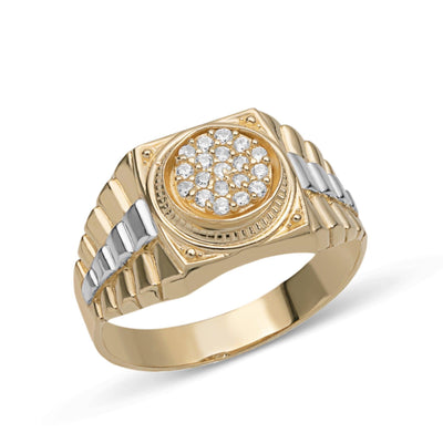 Men's Railroad Round CZ Ring Solid 10K Yellow Gold - bayamjewelry