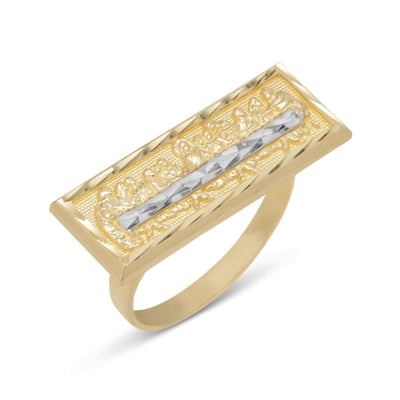 Men's Rectangular Last Supper Diamond Cut Ring 10K Yellow Gold - bayamjewelry