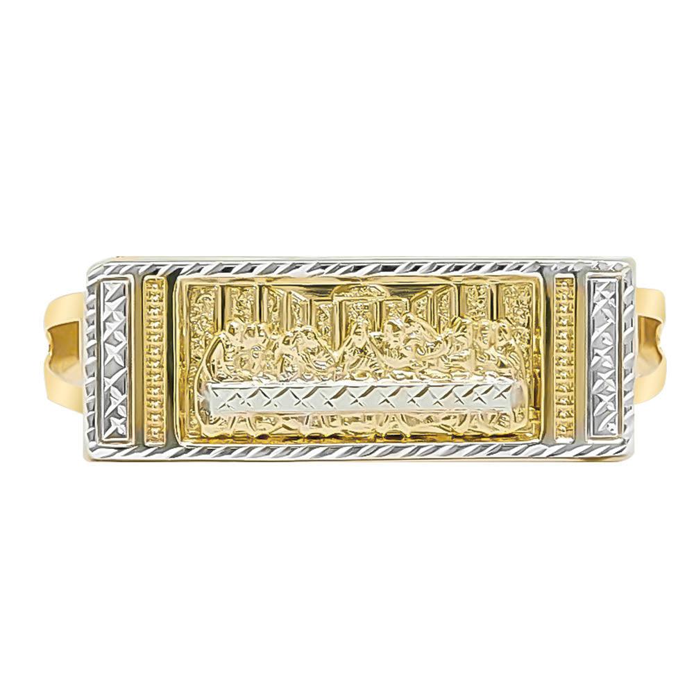 Men's Rectangular Last Supper Diamond Cut Two Finger Ring 10K Yellow Gold - bayamjewelry