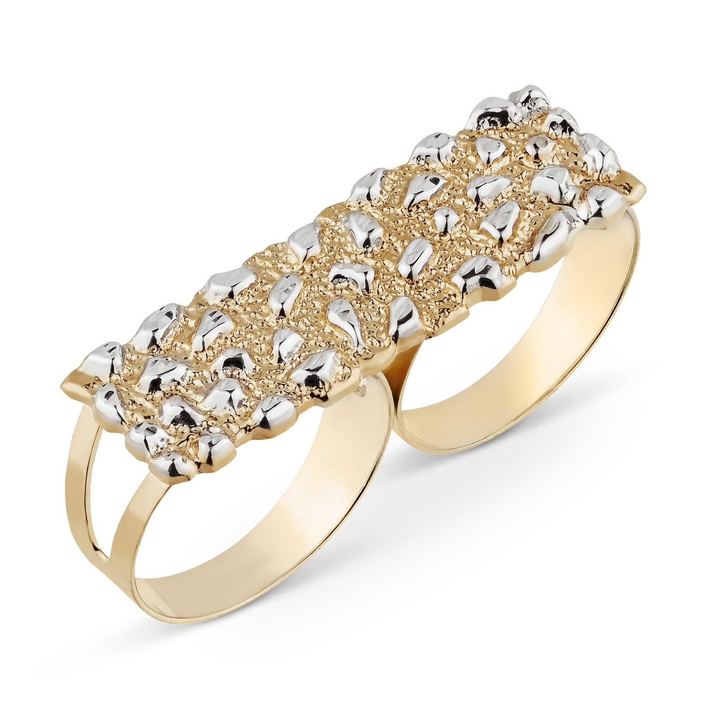 Men's Rectangular Nugget Two Finger Ring 10K Yellow Gold - bayamjewelry
