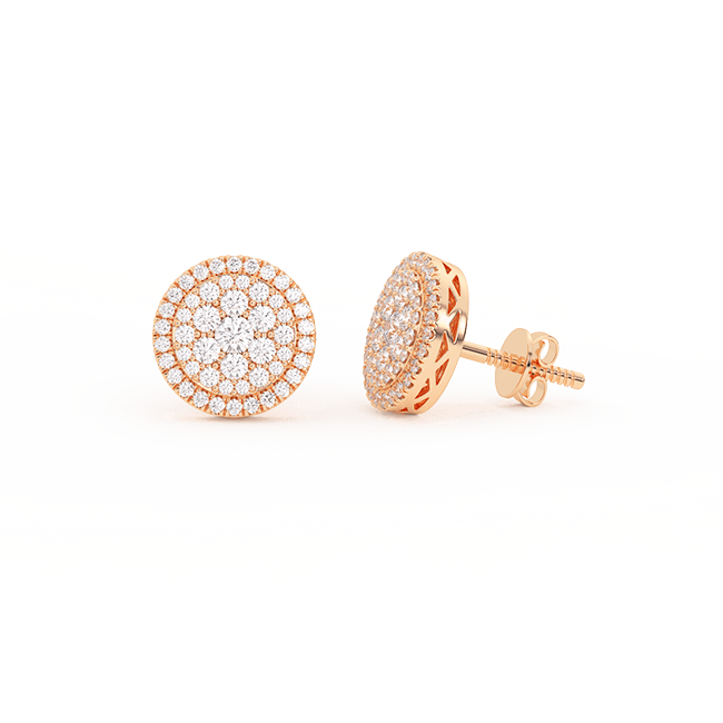 Men's Round Halo Cluster Diamond Stud Earrings 1.04ct 14K Gold - bayamjewelry