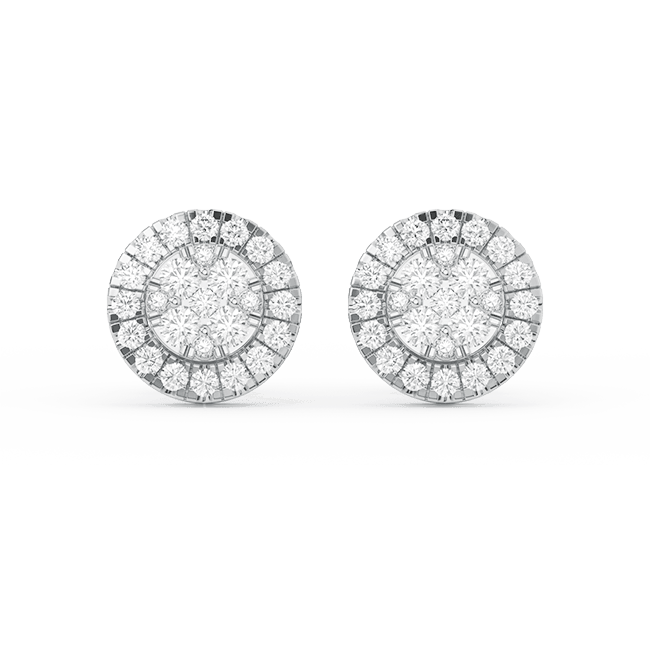 Men's Round Halo Cluster Diamond Stud Earrings 14K Gold - bayamjewelry