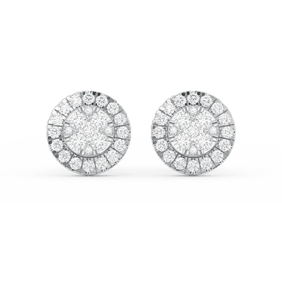Men's Round Halo Cluster Diamond Stud Earrings 14K Gold - bayamjewelry