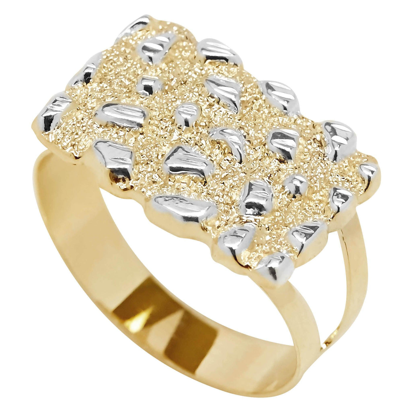Men's Round Rectangular Two-Tone Nugget Ring 10K Yellow Gold Size 10.5 - bayamjewelry