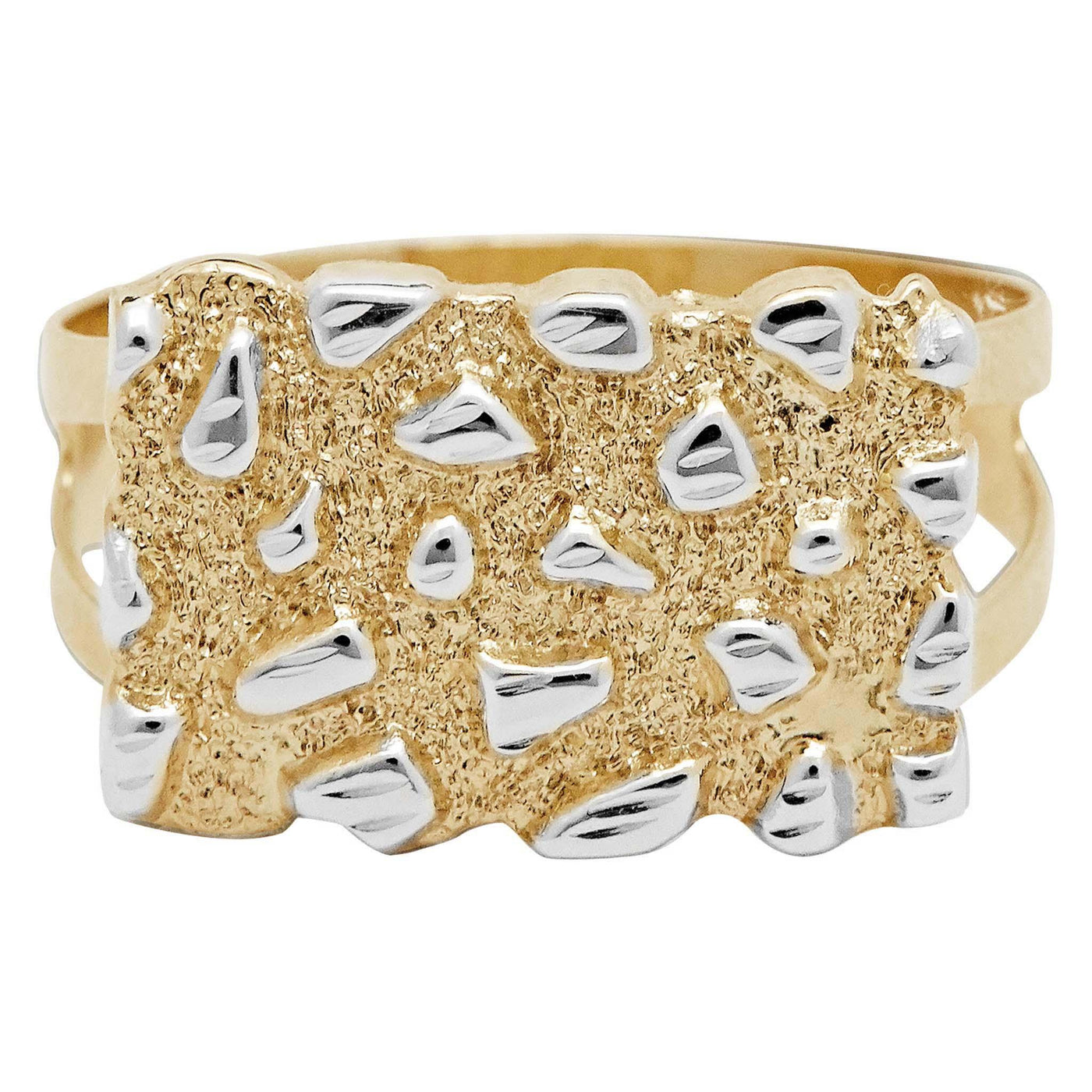 Men's Round Rectangular Two-Tone Nugget Ring 10K Yellow Gold Size 10.5 - bayamjewelry