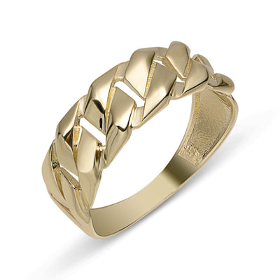 Miami Cuban Curb Link Ring Solid 14K Yellow Gold - bayamjewelry