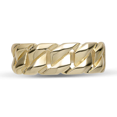 Miami Cuban Curb Link Ring Solid 14K Yellow Gold - bayamjewelry