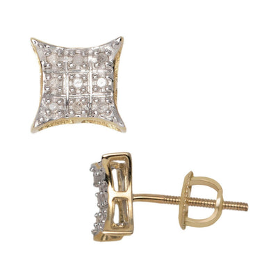 Micro-Pavé Concave Square Diamond Stud Earrings 0.06ct 10K Yellow Gold - bayamjewelry