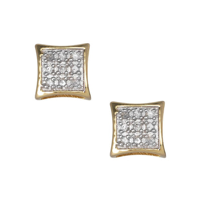 Micro-Pavé Concave Square Diamond Stud Earrings 0.07ct 10K Yellow Gold - bayamjewelry