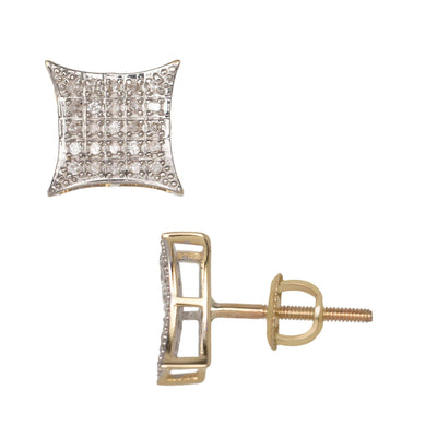 Micro-Pavé Concave Square Diamond Stud Earrings 0.16ct 10K Yellow Gold - bayamjewelry