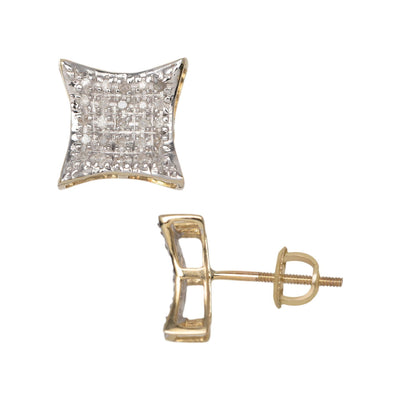 Micro-Pavé Concave Square Diamond Stud Earrings 0.19ct 10K Yellow Gold - bayamjewelry