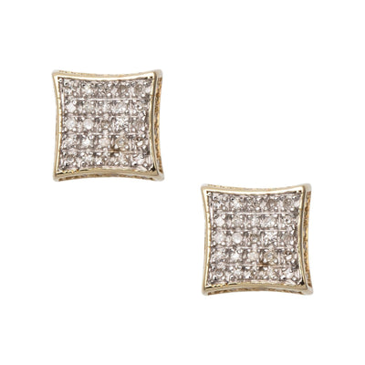 Micro-Pavé Concave Square Diamond Stud Earrings 0.24ct 10K Yellow Gold - bayamjewelry