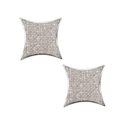 Micro-Pavé Concave Square Diamond Stud Earrings 0.61ct 10K Yellow Gold - bayamjewelry