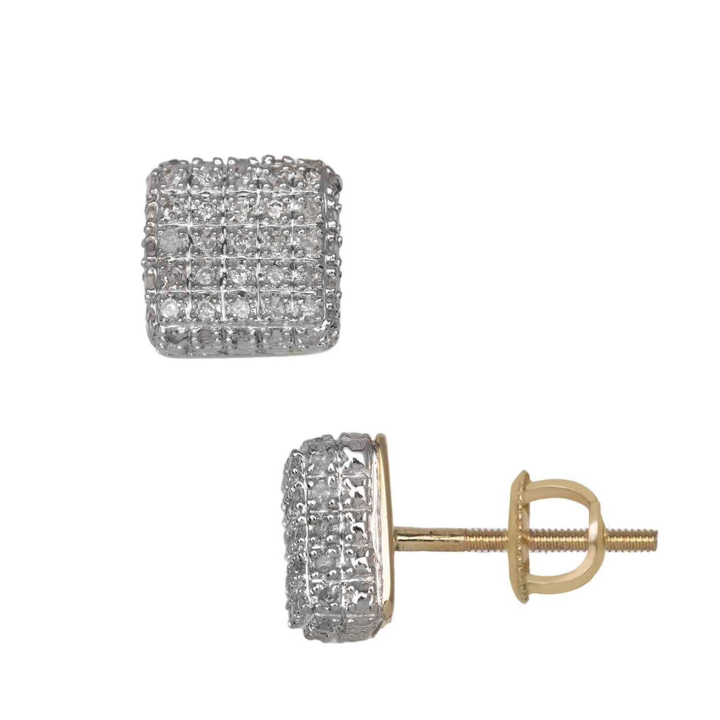 Micro-Pavé Cube Diamond Stud Earrings 0.35ct 10K Yellow Gold - bayamjewelry