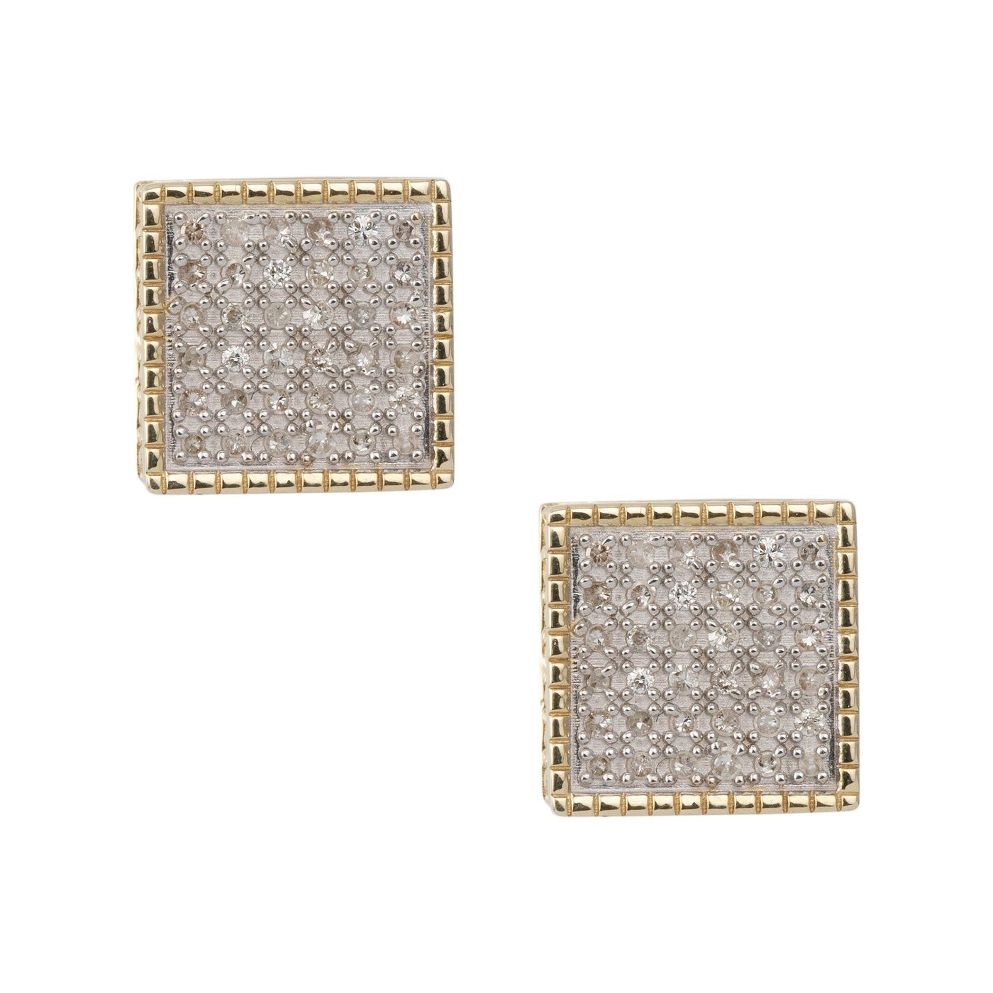 Micro-Pavé Framed Square Diamond Stud Earrings 0.33ct 10K Yellow Gold - bayamjewelry