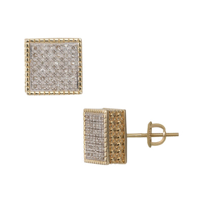 Micro-Pavé Framed Square Diamond Stud Earrings 0.33ct 10K Yellow Gold - bayamjewelry