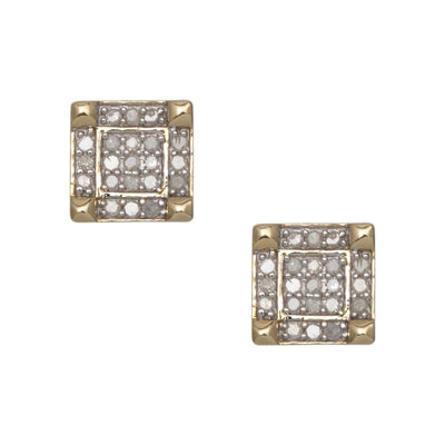 Micro-Pavé Halo Square Diamond Stud Earrings 0.20ct 10K Yellow Gold - bayamjewelry