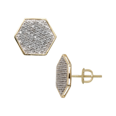 Micro-Pavé Hexagonal Diamond Stud Earrings 0.52ct 10K Yellow Gold - bayamjewelry