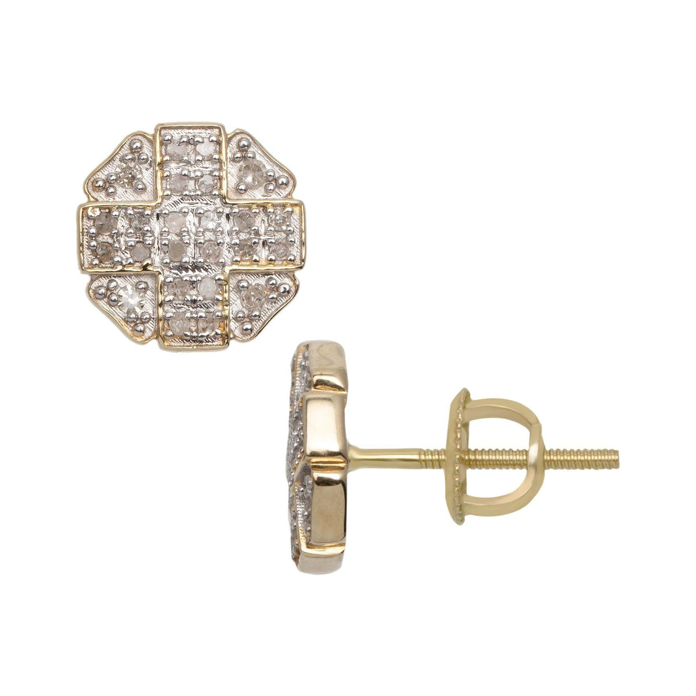 Micro-Pavé Octagonal Design Diamond Stud Earrings 0.17ct 10K Yellow Gold - bayamjewelry