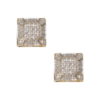 Micro-Pavé Octagonal Design Square Diamond Stud Earrings 0.21ct 10K Yellow Gold - bayamjewelry