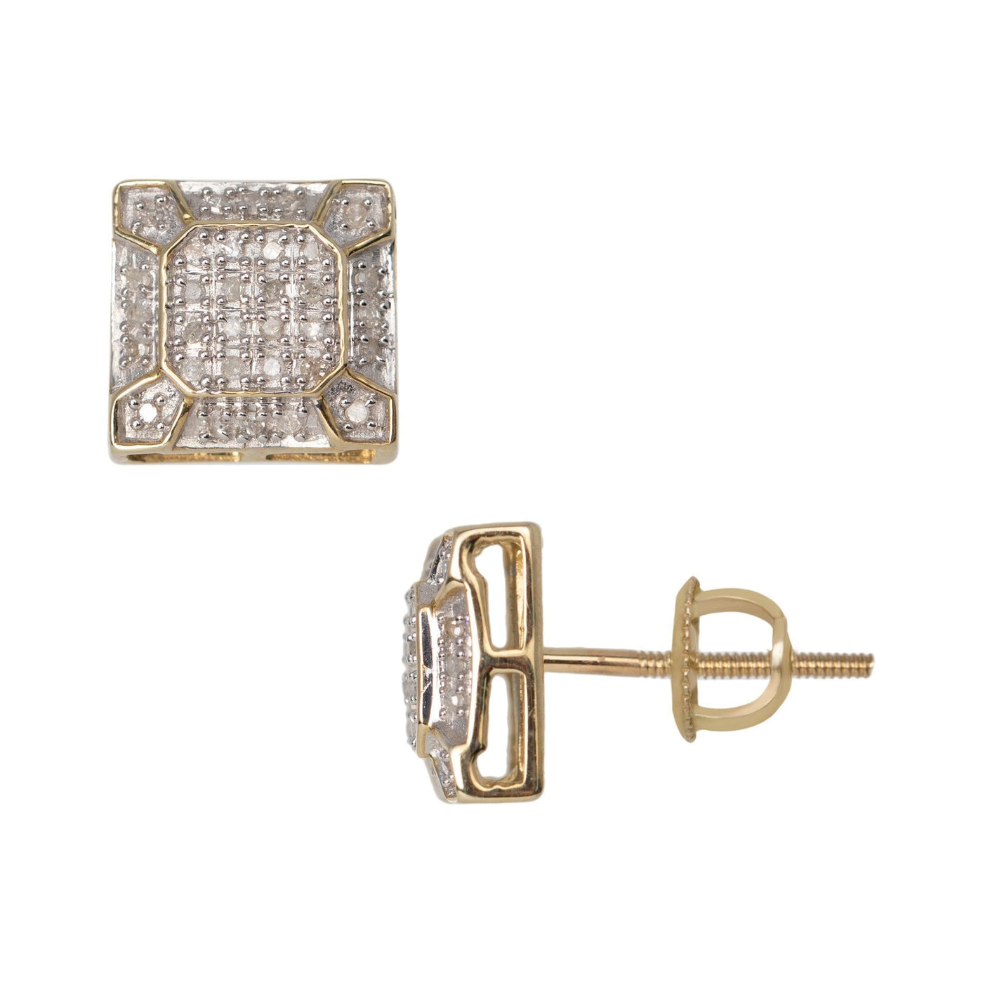 Micro-Pavé Octagonal Design Square Diamond Stud Earrings 0.21ct 10K Yellow Gold - bayamjewelry
