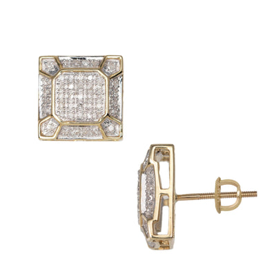 Micro-Pavé Octagonal Design Square Diamond Stud Earrings 0.40ct 10K Yellow Gold - bayamjewelry