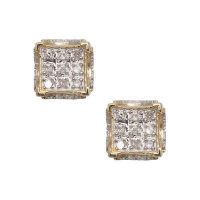 Micro-Pavé Square Design Diamond Stud Earrings 0.09ct 10K Yellow Gold - bayamjewelry
