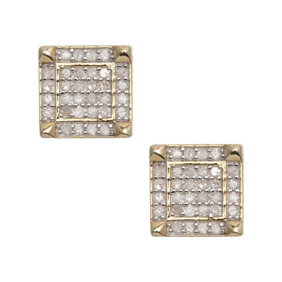 Micro-Pavé Square Design Diamond Stud Earrings 0.32ct 10K Yellow Gold - bayamjewelry
