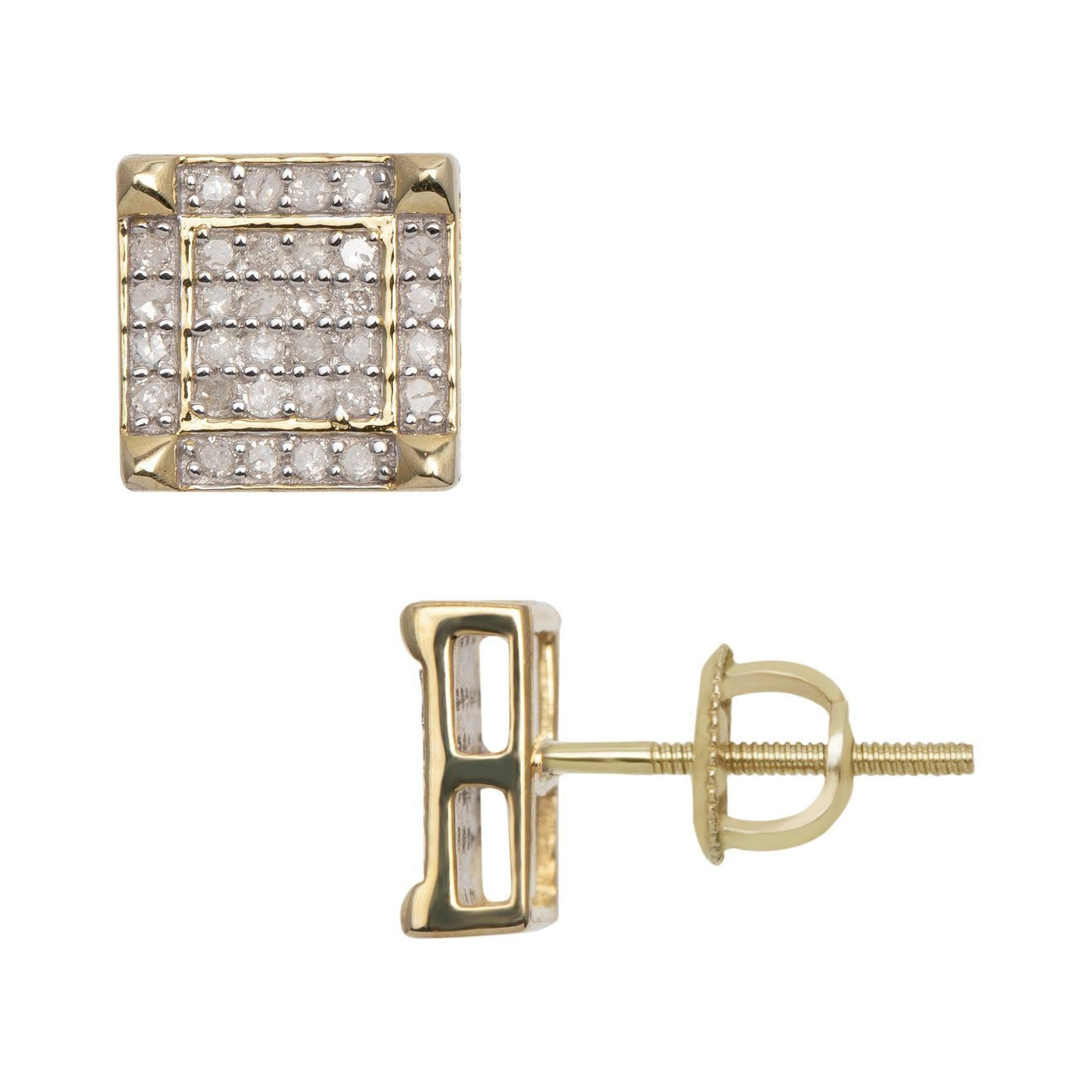 Micro-Pavé Square Design Diamond Stud Earrings 0.32ct 10K Yellow Gold - bayamjewelry