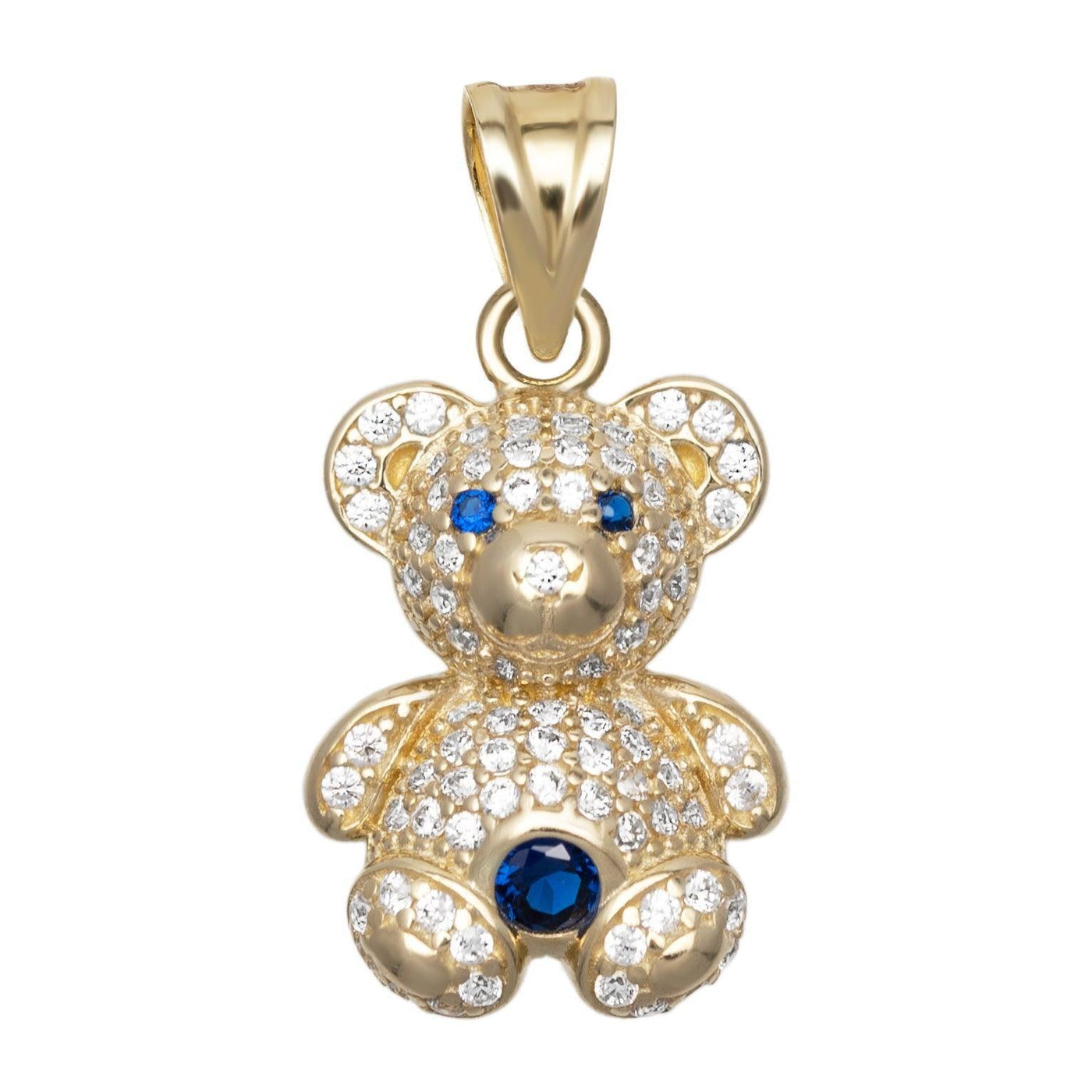 Mini CZ Teddy Bear Charm Pendant 10K Yellow Gold - bayamjewelry