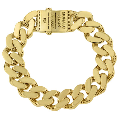 Monaco Chain Miami Cuban Link Bracelet Baguette Lock 10K Yellow Gold ...