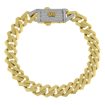 Monaco Chain Miami Cuban Link CZ Lock Bracelet 14K Yellow Gold - Hollow - bayamjewelry