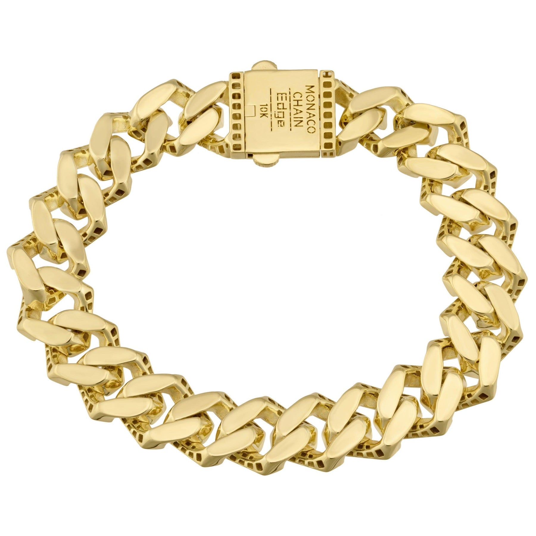 Monaco Chain Miami Cuban Link Edge Bracelet 10K Yellow Gold - Hollow