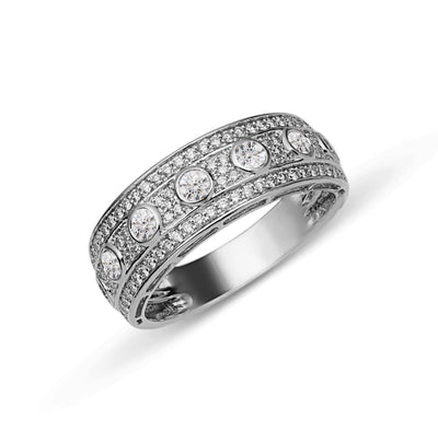 Multi-Row Band Diamond Ring 1.33ct 14K White Gold - bayamjewelry