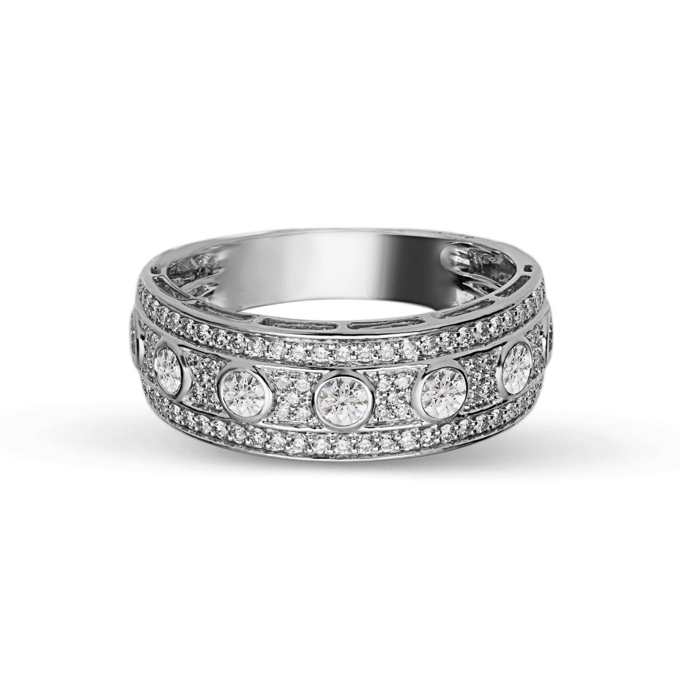 Multi-Row Band Diamond Ring 1.33ct 14K White Gold - bayamjewelry