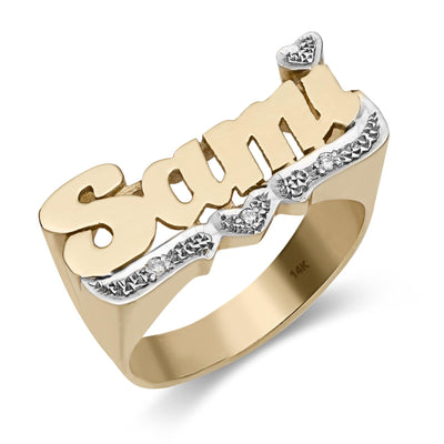 Name Ring with Diamond Heart Ribbon 14K Gold - Style 1 - bayamjewelry